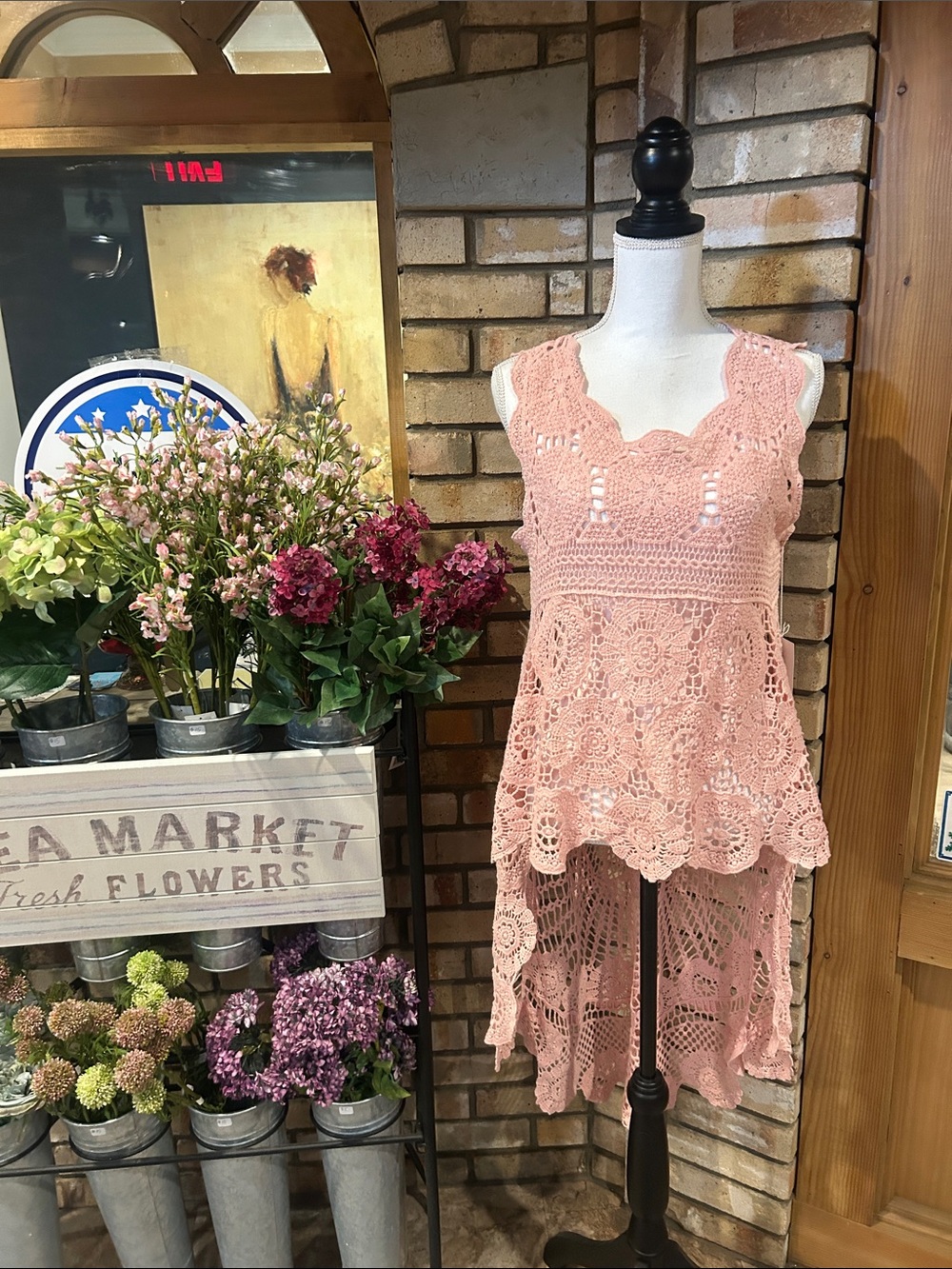 NWT Pink Crochet Lace High-Low Sweater Top S/M